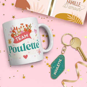 Coffret Mug + Porte clés paillettes Poulette