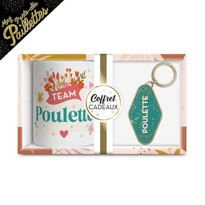 Coffret Mug + Porte clés paillettes Poulette