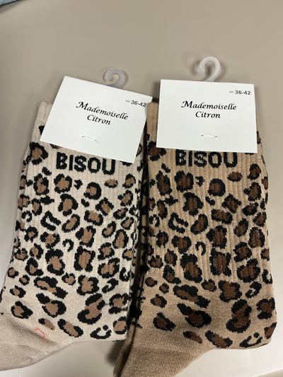 Chaussettes léopard mot BISOU