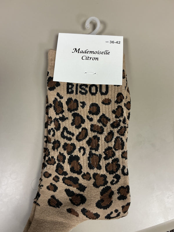 Chaussettes léopard mot BISOU