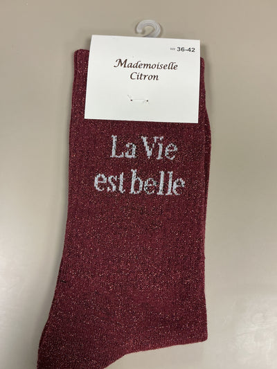 Chaussettes lurex mots LA VIE EST BELLE