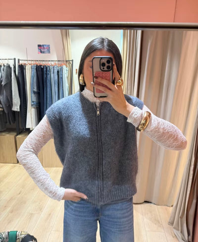 Gilet sans manches à fermeture éclair tendance mode