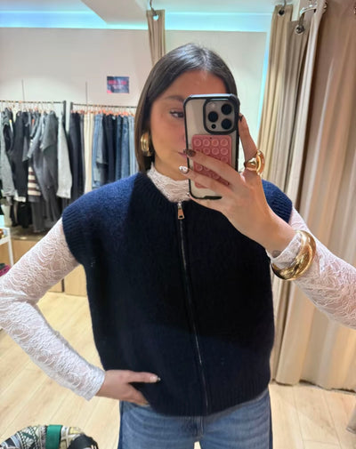 Gilet sans manches à fermeture éclair tendance mode