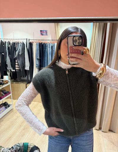 Gilet sans manches à fermeture éclair tendance mode