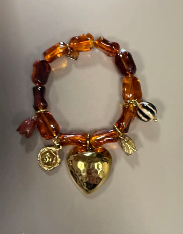 Bracelet charme élastique acier inoxydable cœur tendance mode