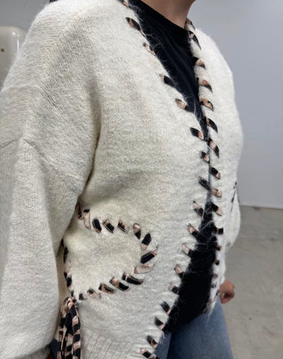 Gilet en laine détails léopard cœur mode tendance