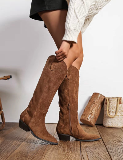 Santiags haute marron en suédine avec fermeture latérale