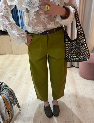 Pantalon épais en coton barrel style ballon made in Italie et taille unique du 34 au 42 avec sa ceinture Vendu par Le Quotidien