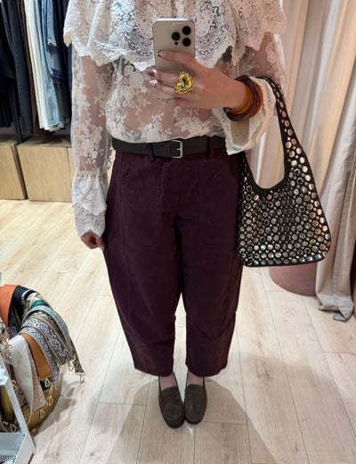 Pantalon épais en coton barrel style ballon made in Italie et taille unique du 34 au 42 avec sa ceinture Vendu par Le Quotidien