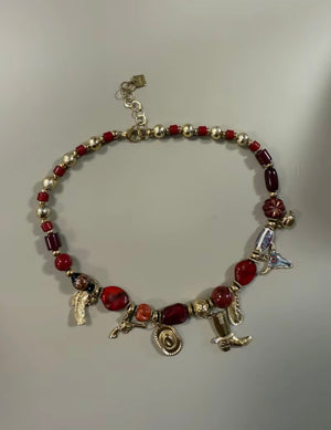 Collier Charms en Acier Inoxydable avec Résine Rouge Tendance Mode Bijoux de Mode pour Femmes