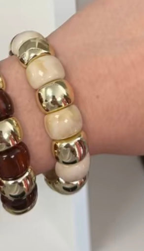 Bracelet résine bicolore acier inoxydable mode tendance élastique