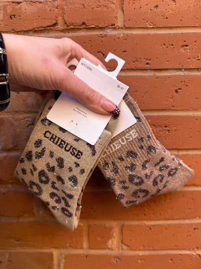 Chaussettes lurex mots léopard