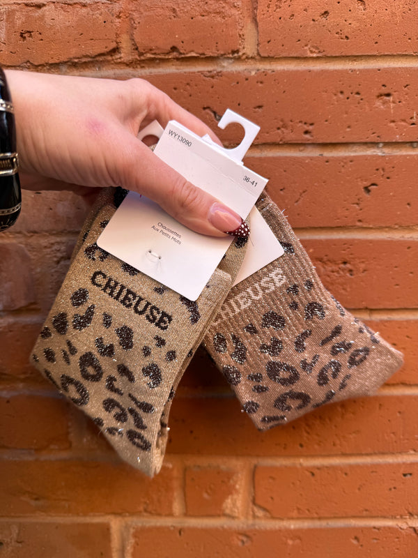 Chaussettes lurex mots léopard
