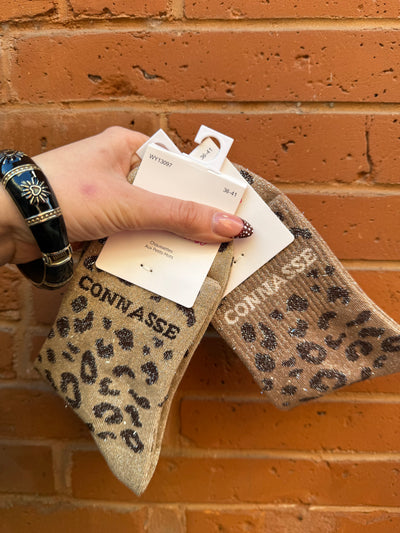 Chaussettes lurex mots léopard