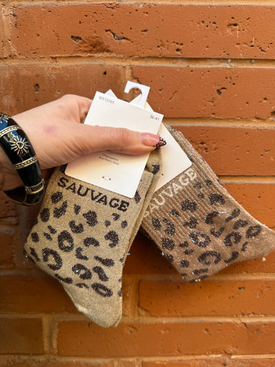 Chaussettes lurex mots léopard