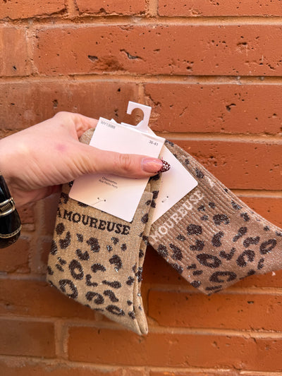 Chaussettes lurex mots léopard
