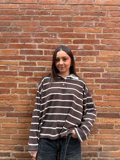 Polo style rugby rayé manches longues