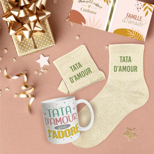 Lot Chaussettes lurex paillettes + Mug TATA D'AMOUR