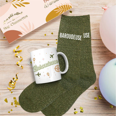 Lot chaussettes lurex paillettes + Mug BAROUDEUSE