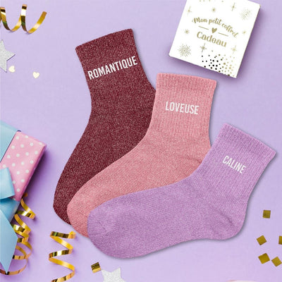Trio chaussettes femme lurex paillettes ROMANTIQUE LOVEUSE CÂLINE