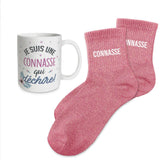 Lot chaussettes lurex paillettes + Mug Connasse CONASSE