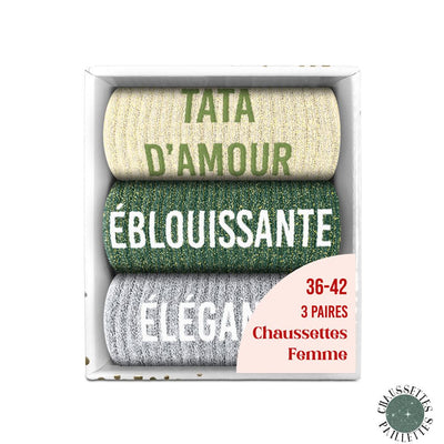 Trio chaussettes femme lurex paillettes TATA D'AMOUR ÉBLOUISSANTE ÉLÉGANTE