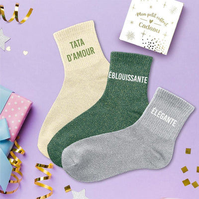 Trio chaussettes femme lurex paillettes TATA D'AMOUR ÉBLOUISSANTE ÉLÉGANTE