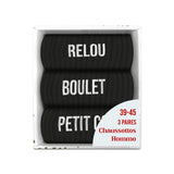 Trio chaussettes homme mots RELOU BOULET PETIT CON