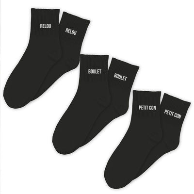 Trio chaussettes homme mots RELOU BOULET PETIT CON