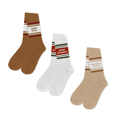 Trio Chaussettes homme mots PAPA OURS CHÉRI D'AMOUR MONSIEUR PARFAIT